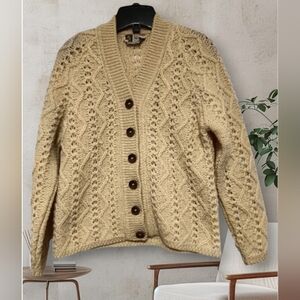 M🌸Arran Pallas Irish Wool Hand knit Cream Knit Cardigan Sweater